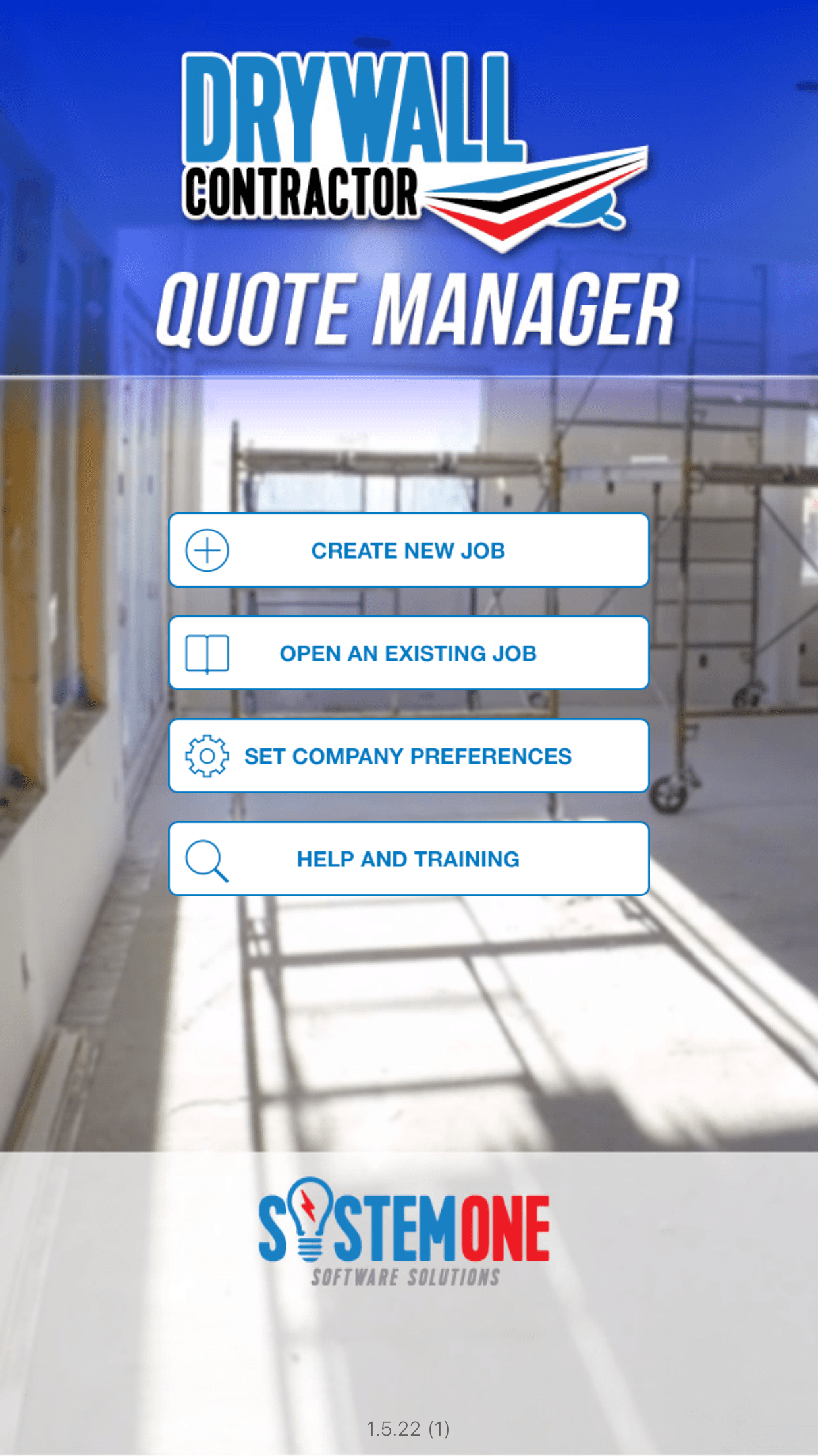 Drywall Contractor app home screen
